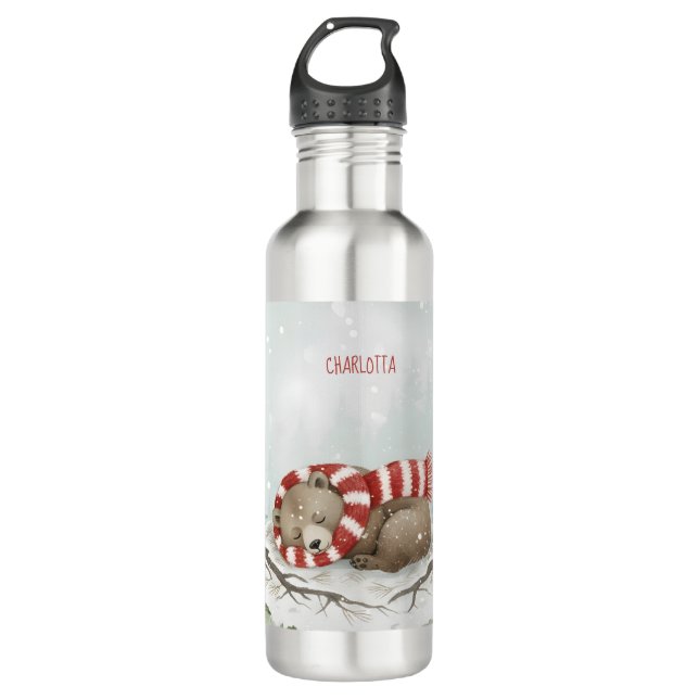 Personalized Winter Bear Water Bottle Edelstahlflasche (Vorderseite)