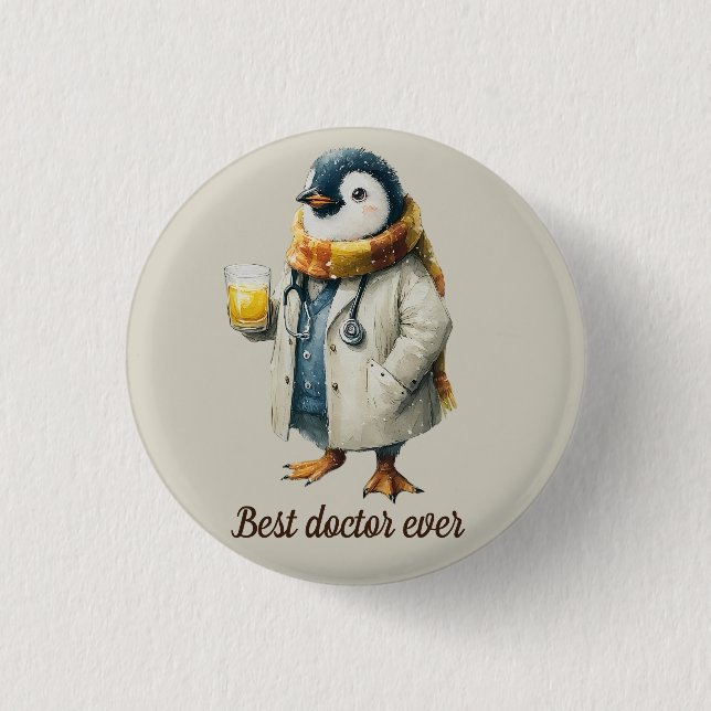 Personalized Winter Penguin “Best Doctor Ever” Button (Vorderseite)