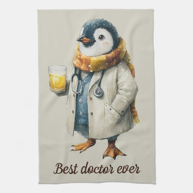 Personalized Winter Penguin “Best Doctor Ever” Geschirrtuch (Vertikal)