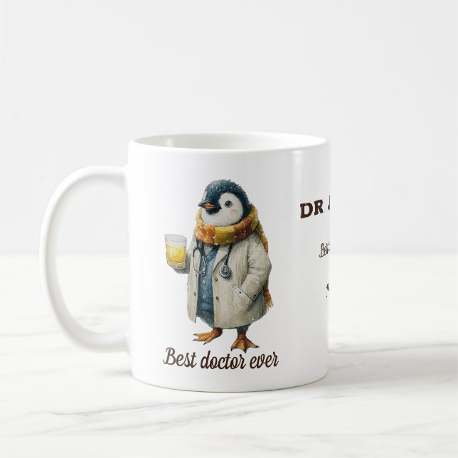 Personalized Winter Penguin “Best Doctor Ever” Kaffeetasse (Links)