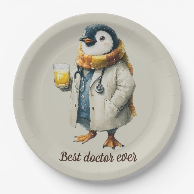 Personalized Winter Penguin “Best Doctor Ever” Pappteller (Vorderseite)