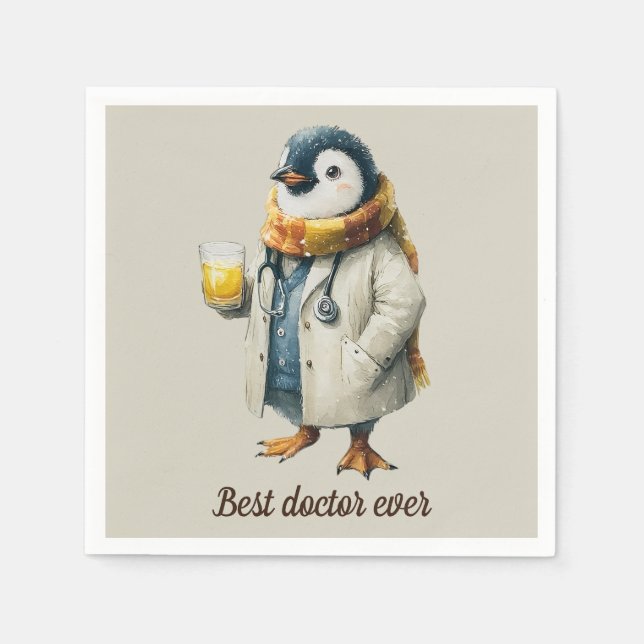 Personalized Winter Penguin “Best Doctor Ever” Serviette (Vorderseite)