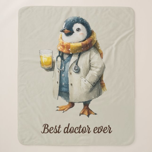 Personalized Winter Penguin “Best Doctor Ever” Sherpadecke (Vorderseite)