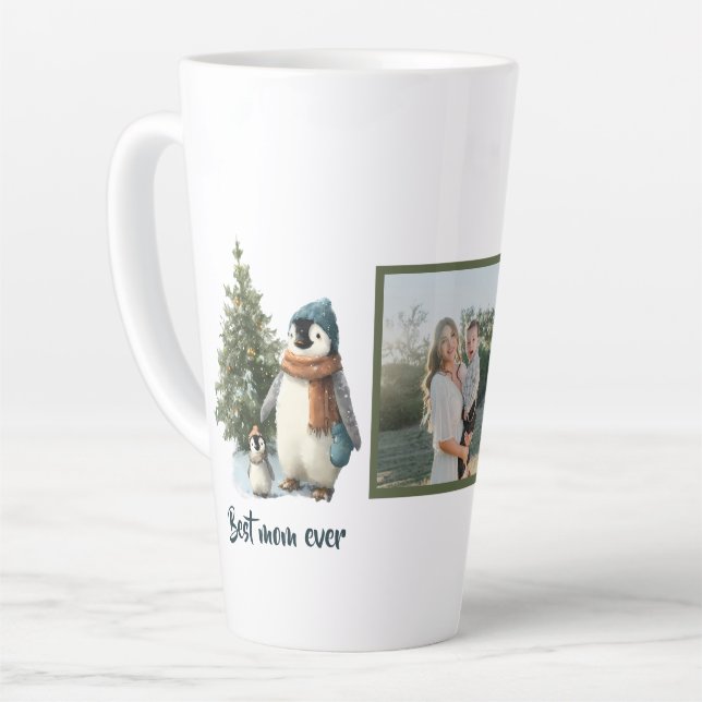 Personalized Winter Penguin “Best Mom Ever” Milchtasse (Linke Ecke)