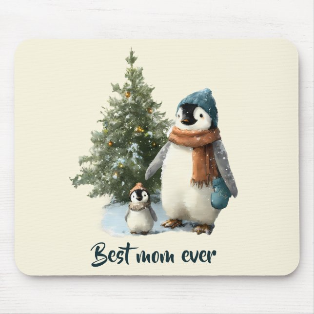Personalized Winter Penguin “Best Mom Ever” Mousepad (Vorne)