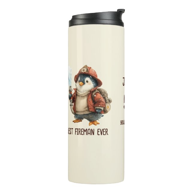 Personalized Winter Penguin Firefighter Gift Mug Thermosbecher (Nach links gedreht)