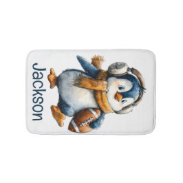 Personalized Winter Penguin Football Kid Badematte