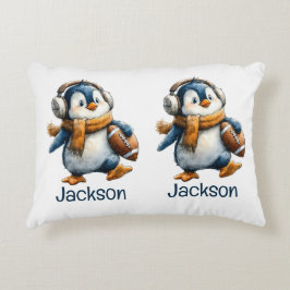 Personalized Winter Penguin Football Kid Dekokissen