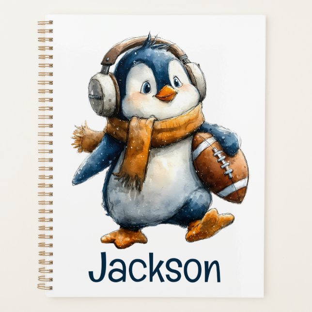 Personalized Winter Penguin Football Kid Planer (Vorderseite)