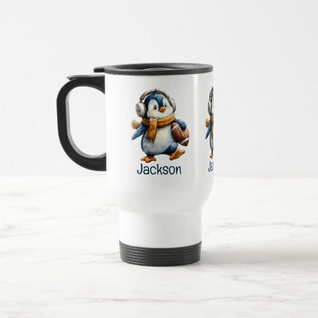 Personalized Winter Penguin Football Kid Reisebecher (Links)