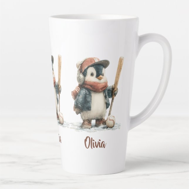 Personalized Winter Penguin Softball Kid Milchtasse (Rechts)