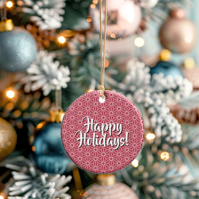 Personalized Winterberry Asanoha Happy Holidays Keramik Ornament (Thoughtful Custom Gift Idea for Milestones, doubles as an ornament or a collectible gift tag.)