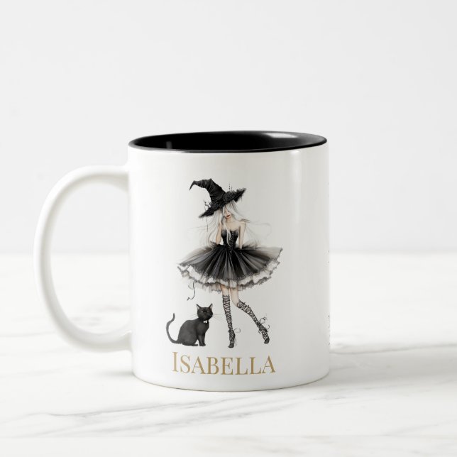Personalized Witch & Black Cat Mug with Gothic Bow (Gauche)