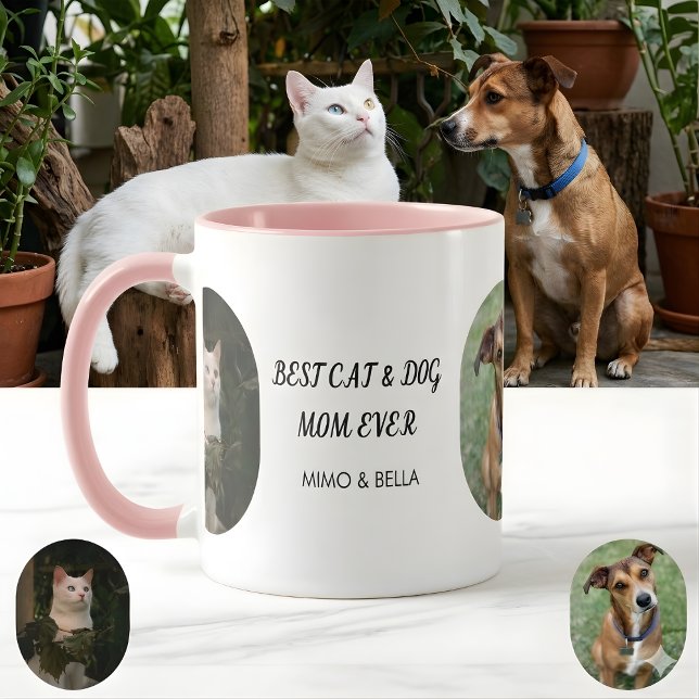 Personalized with Mimo & Bella Best Cat & Dog Mom  Tasse (Von Creator hochgeladen)