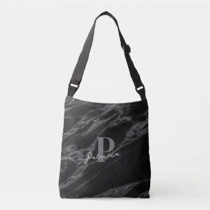 Personalized with Name Initial Chic Marble Black Tragetaschen Mit Langen Trägern