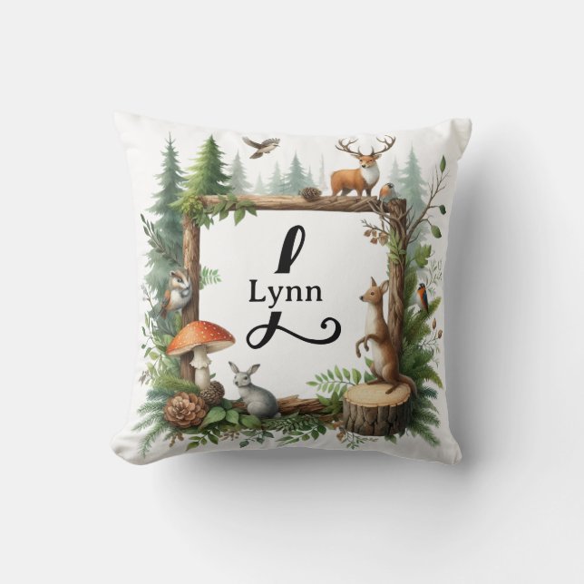 Personalized Woodland Animals Monogram Kissen (Vorderseite)