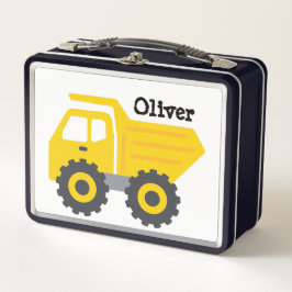 Personalized Yellow Dump Truck Metall Brotdose