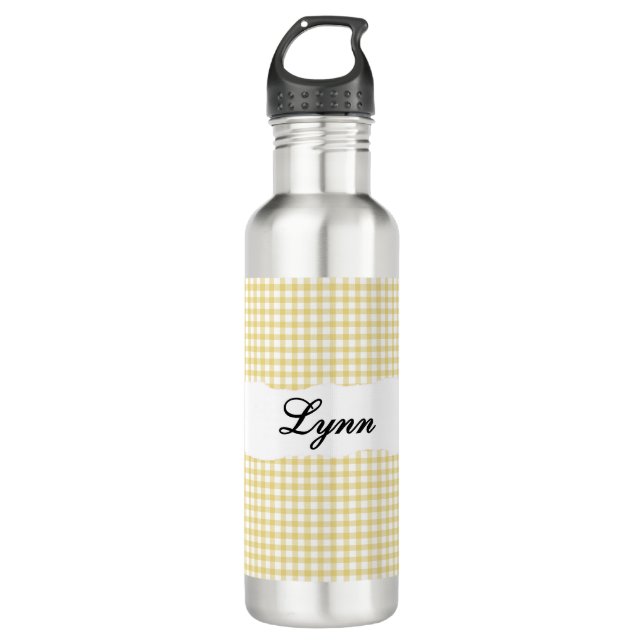 Personalized Yellow Gingham Pattern & Custom Name Edelstahlflasche (Vorderseite)