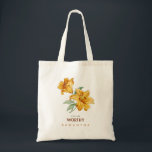 Personalized Yellow Lily Floral motivational Tragetasche<br><div class="desc">Elegant customizable floral design featuring beautiful golden yellow lilies with soft green leaves on a dark background. The top text area can be personalized with your own quote, name, word, or message, making this design perfect for inspirational gifts, personalized stationery, apparel, or home décor. The graceful lily flowers add a...</div>