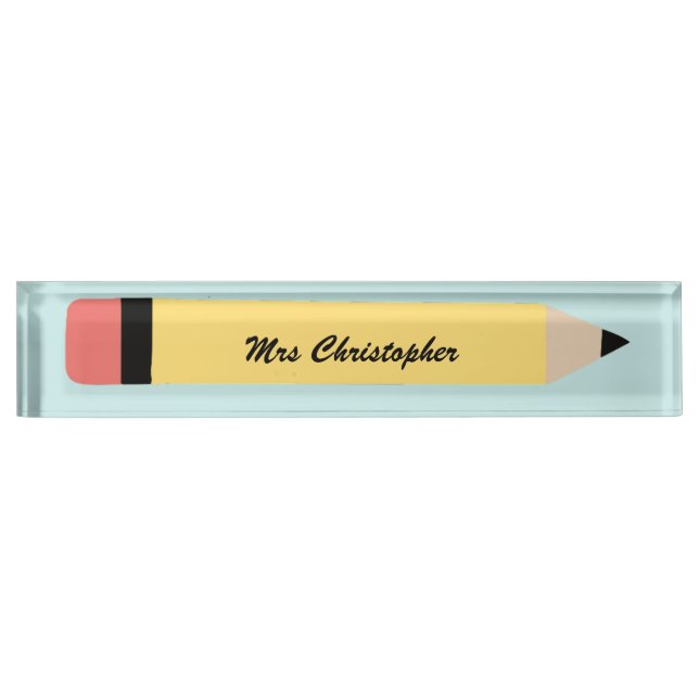 Personalized yellow Pencil Teacher  Namensplakette (Vorderseite)