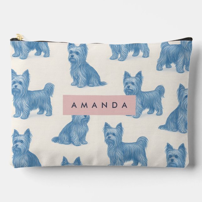 Personalized Yorkshire Terrier Blue Name Gift Cute Zubehörtasche (Vorderseite)