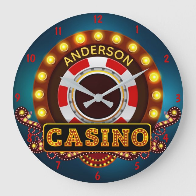 Personalized YOUR NAME Casino Game Room Custom Große Wanduhr (Vorderseite)