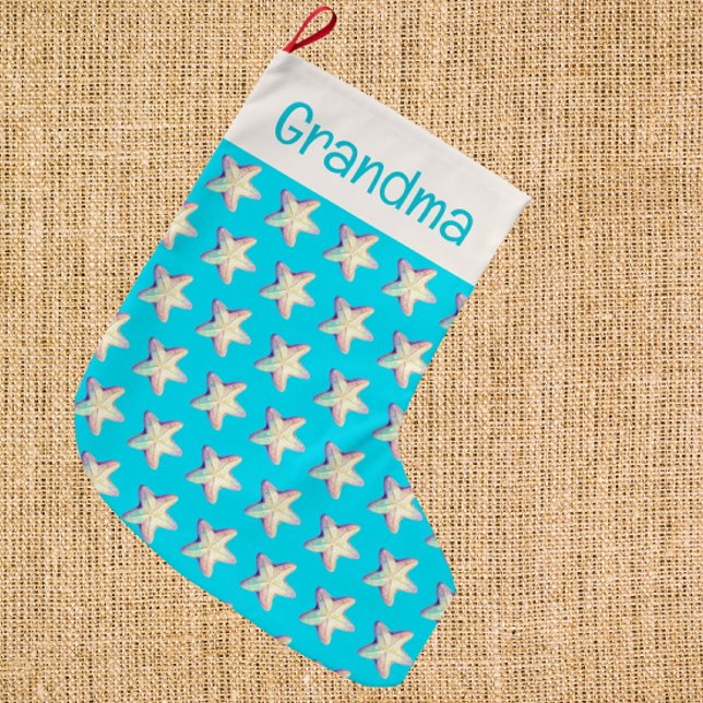 PersonalizedTropical Sparkling Starfish Christmas  Großer Weihnachtsstrumpf (Sparkly starfish personalized stocking!)