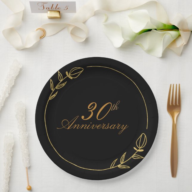 Personalizes Anniversary with Golden Frame Pappteller (Hochzeit)
