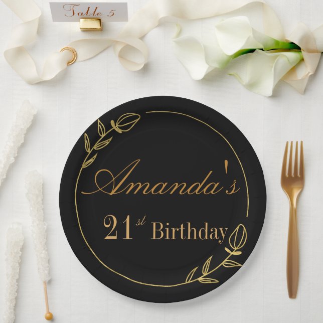 Personalizes Birthday with Golden Frame Pappteller (Hochzeit)