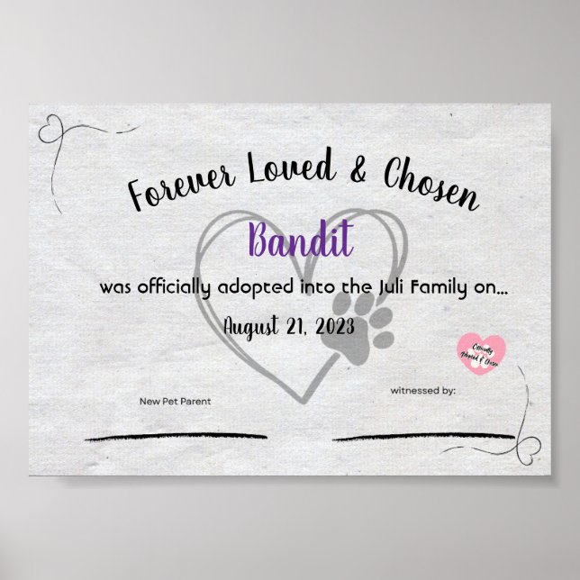 Personalzied Pet Adoption Certificate  Poster (Vorne)