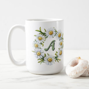 Personeller Wasserfarben-Gänseblümchen-Kranz mit i Kaffeetasse