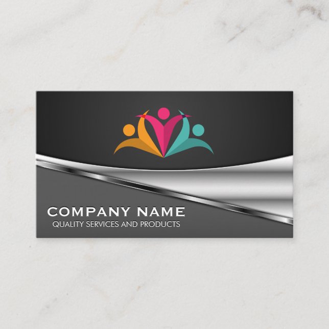 Personen Logo Metallic Background Business Card Visitenkarte (Vorderseite)