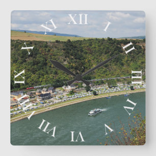 Personenzug an der Loreley Quadratische Wanduhr