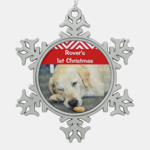 PERSONIFIZIEREN erstes Foto der Haustiere Schneeflocken Zinn-Ornament