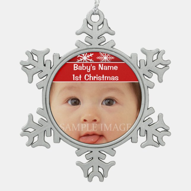 Personifizieren erstes Foto des Babys Weihnachts Schneeflocken Zinn-Ornament (Vorderseite)