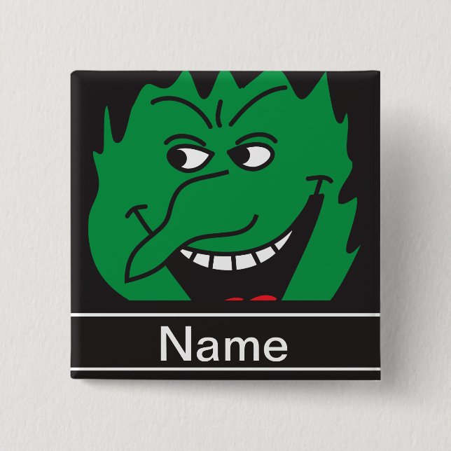 Personifizieren grünes Hexe-Gesicht Halloweens Button (Vorderseite)