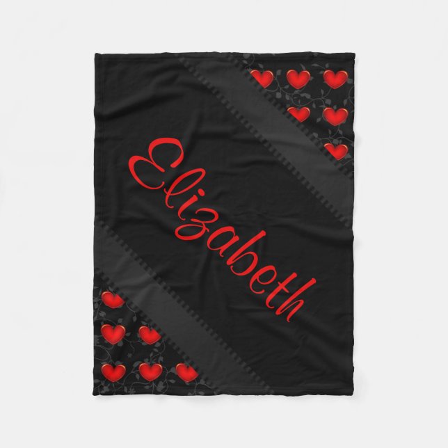 Personifizieren Sie das schöne rote schwarze Herz Fleecedecke (Vorderseite)
