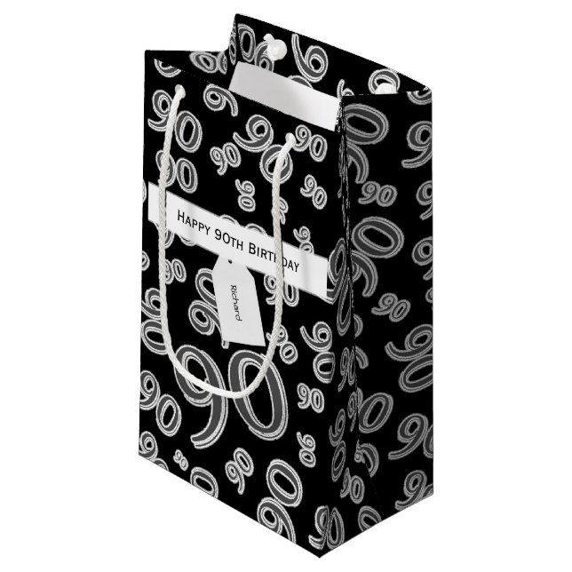 Personifizieren Sie:  Glückliches 90. Kleine Geschenktüte (Vorderseite Schrägansicht)