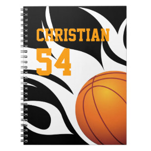 Personifizieren Sie lodernden Basketball B/W Notizblock