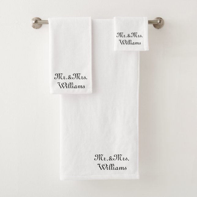 Personize Couple's Nachname Mr. & Mrs. Black whit Badhandtuch Set (Insitu)