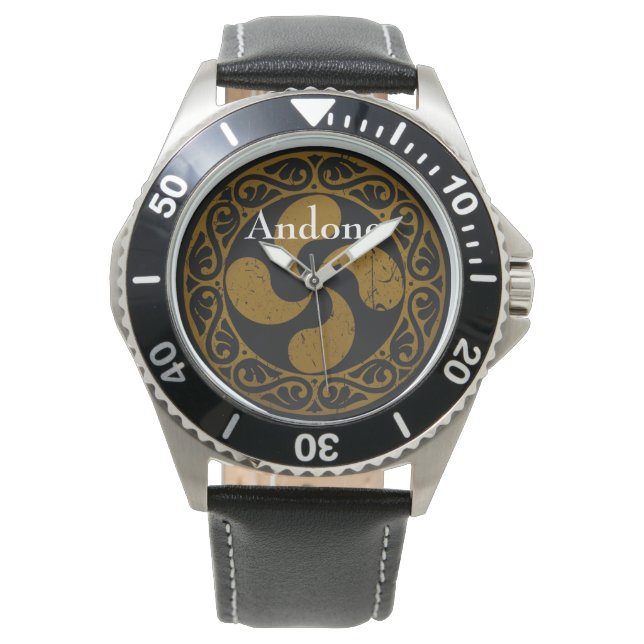Persönlich, baskisch bedrückte Bronze Lauburu, Armbanduhr (Vorderseite)