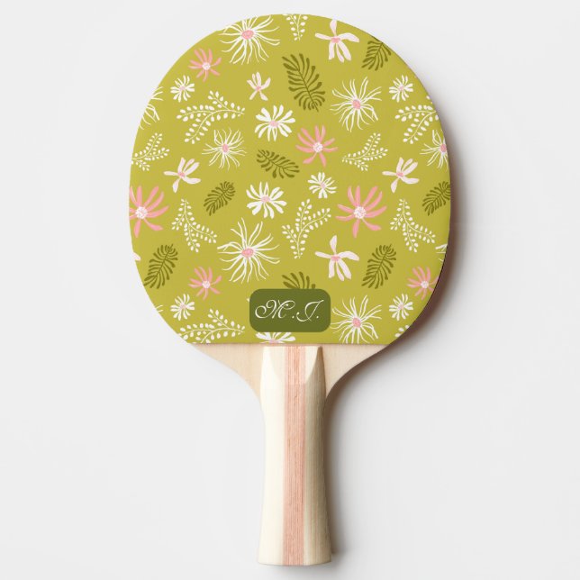 Persönlich einzigartig stilvoll grün & rosa Blumen Tischtennis Schläger (Vorderseite)