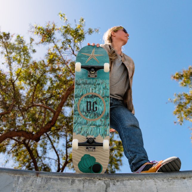 Persönlich gestaltbares Türkis Beach & Muscheln Sk Skateboard (Außenbereich 1)