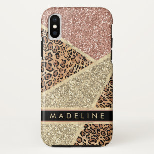 Persönlich gestreifte Rose Gold Glitzer Leopard Case-Mate iPhone Hülle