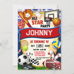 Persönliche All Star Sports Thema Geburtstagsparty Einladung