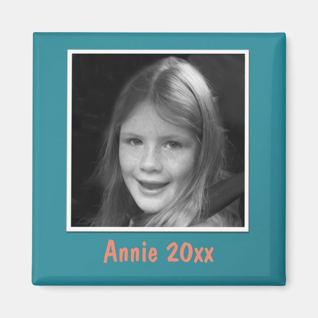 Persönliche Aquamarine Begrüßung von Foto und Text Magnet (Vorne)