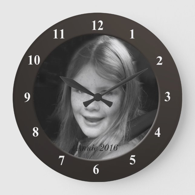 Persönliche benutzerdefinierte Foto- und Textrahme Große Wanduhr (Vorderseite)