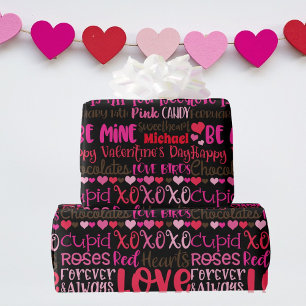 Persönliche Bezeichnung Valentinstag Rosa Herzen Geschenkpapier