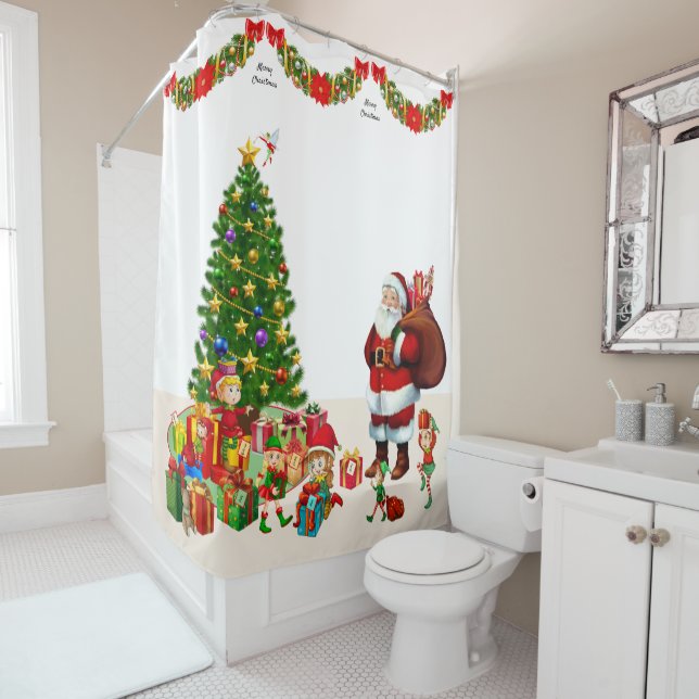 Persönliche Bezeichnung Weihnachtsdusche und Elfen Duschvorhang (Beispiel)