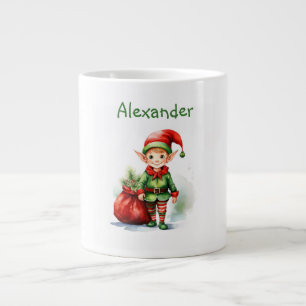 Persönliche Bezeichnung Weihnachtself mit Sack von Jumbo-Tasse